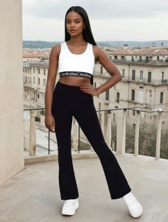 Dámské zvonové kalhoty s vysokým pasem SLIMLINE black FashionStreet UY2147