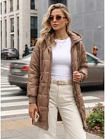 Dlouhá dámská prošívaná bunda s kapucí v barvě kamelové, FashionStreet TY5811 Dlouhá dámská prošívaná bunda s kapucí v barvě kamelové, FashionStreet TY5811