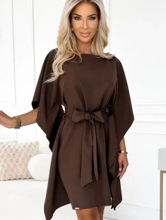 287-33 SOFIA Motýlí šaty se zavazováním v pase - CHOCOLATE