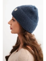 Dámská zimní čepice huňatá s ozdobným knoflíkem džínová modrá Dámská zimní čepice huňatá s ozdobným knoflíkem džínová modrá