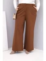 Dámské kalhoty Plus Size s širokým nohavicí a vysokým pasem tmavě camelové