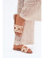 Háčkované dámské sandály na plochém podpatku béžové Nirina