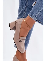 Kožené dámské polobotky na podpatku Vinceza 18119 Béžové