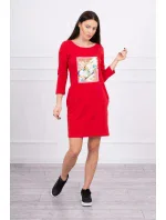 Šaty s 3D grafikou ptáka červené Šaty s 3D grafikou ptáka červené