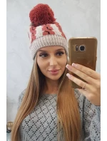 Dámská čepice s bambulí Rozalia K323 červená+béžová