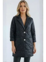 Dámská bunda Plus Size prošívaná s ozdobnými knoflíky a límcem černá