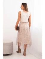 Dámský komplet s vlněným svetrem a viskózovou šaty béžový