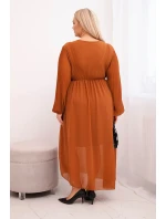 Dámská plisovaná sukýnka Plus Size z viskózy a s dlouhým rukávem camelová