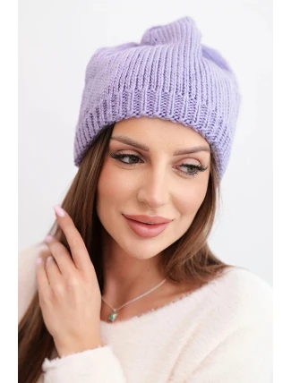 Dámská zimní čepice s ušima a žebrovaným vzorem K440 fialová