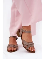 Kožené Sandály Na Jemném Podpatku Béžové Zazoo 40372