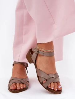 Kožené Sandály Na Jemném Podpatku Béžové Zazoo 40372