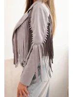 Dámská semišová bunda s třásněmi šedá Dámská semišová bunda s třásněmi šedá