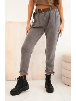 Dámské kalhoty s páskem kordové tmavě šedé Dámské kalhoty s páskem kordové tmavě šedé