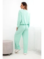 Dámský komplet z viskózy, mikina s přívěskem a široké kalhoty mentolová