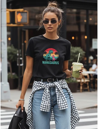 Dámské tričko s potiskem Mamasaurus ke Dni matek černé FashionStreet NX5027RY