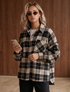 Dámská oversize košile s kostkovaným vzorem, tmavě modrá, FashionStreet TY6048