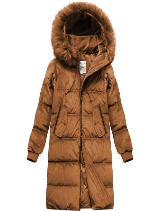 Dámská zimní manšestrová bunda v karamelové barvě s kapucí (7763) Dámská zimní manšestrová bunda v karamelové barvě s kapucí (7763)