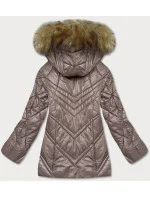 Dámská bunda v barvě cappuccino pro přechodné období s kapucí (H-97-1)