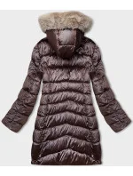 Hnědo-béžová dámská zimní oboustranná bunda s kapucí (B8202-14046)