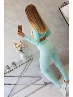 Komplet z bluzką top prążkowany miętowy