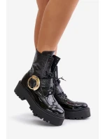 Zazoo 2942 Kožené boty worker se zlatou sponou černé
