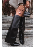 Zateplené kozačky na jehlovém podpatku s ohrnutým svrškem černé Tamonia