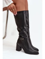 Dámské kozačky Muszkieterki zateplené na klínku s přezkou Sergio Leone KZ25738 černé