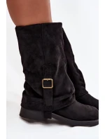 Dámské kozačky s obráceným horním lemem do poloviny lýtka s přezkou Černé Minelle Dámské kozačky s obráceným horním lemem do poloviny lýtka s přezkou Černé Minelle