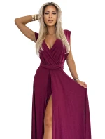 509-3 Elegantní dlouhé šaty s několika vazbami - Bordeaux s třpytkami 509-3 Elegantní dlouhé šaty s několika vazbami - Bordeaux s třpytkami
