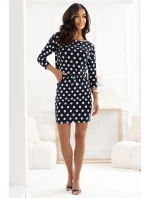 13-167 Sportovní šaty s vázáním a kapsami - tmavě modré s bílými puntíky