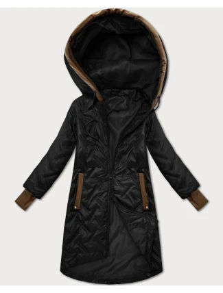 Černá dámská prošívaná bunda s ozdobnými vsadkami (T2-2291#-1)