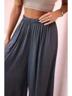 Široké dámské kalhoty z viskózy s elastickým pasem grafitové