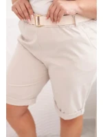 Dámské bavlněné šortky Plus Size s páskem béžový