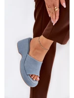 Materiálové Dámské Pantofle Na Platformě A Klínu Džínové Afisal