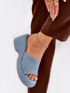 Materiálové Dámské Pantofle Na Platformě A Klínu Džínové Afisal