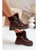 Šněrovací Dámské Trapery S Kožešinou Tmavě Hnědé Vaminia