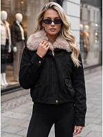 Dámská zimní semišová bunda s kožešinou, černá, FashionStreet TY5697