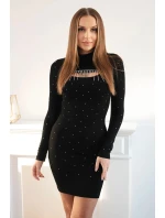 Pletené šaty s ozdobným výstřihem černé