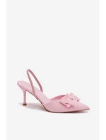 Dámské sandály na podpatku s mašlí Růžové Hestia