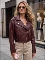 Dámská kožená bunda ve stylu Ramones v bordó barvě FashionStreet TY5952