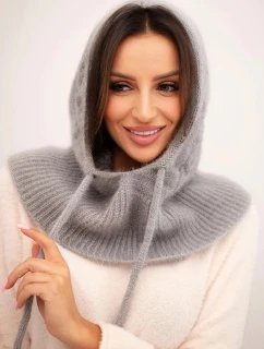 Dámská čepice s kapucí a pleteným vzorem šedá