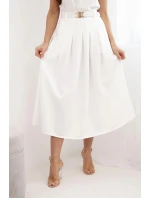 Dámská viskózová sukně s páskem a záhyby ecru