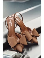 Lodičky s odkrytými patami a mašlí Hnědé Eklevia Lodičky s odkrytými patami a mašlí Hnědé Eklevia