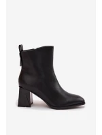 Zateplené kotníkové boty na podpatku z pravé kůže Vinceza 66812 Černé