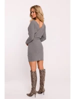 M819 Zavinovací šaty z žebrového úpletu - šedý melír M819 Zavinovací šaty z žebrového úpletu - šedý melír