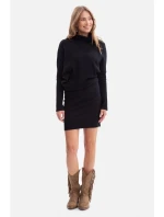 B309 Žebrový úplet blůzových šatů - černý