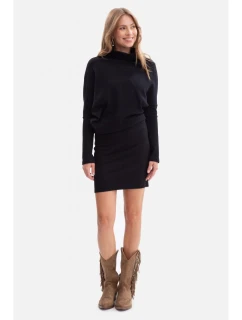 B309 Žebrový úplet blůzových šatů - černý