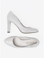 Luxusní šedo-stříbrné  lodičky dámské na širokém podpatku