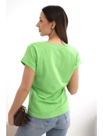 Dámská bavlněná blůza s V výstřihem a krátkým rukávem světle zelená