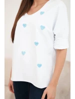 Dámská bavlněná blůza s dlouhým rukávem a srdíčky bílá+modrá